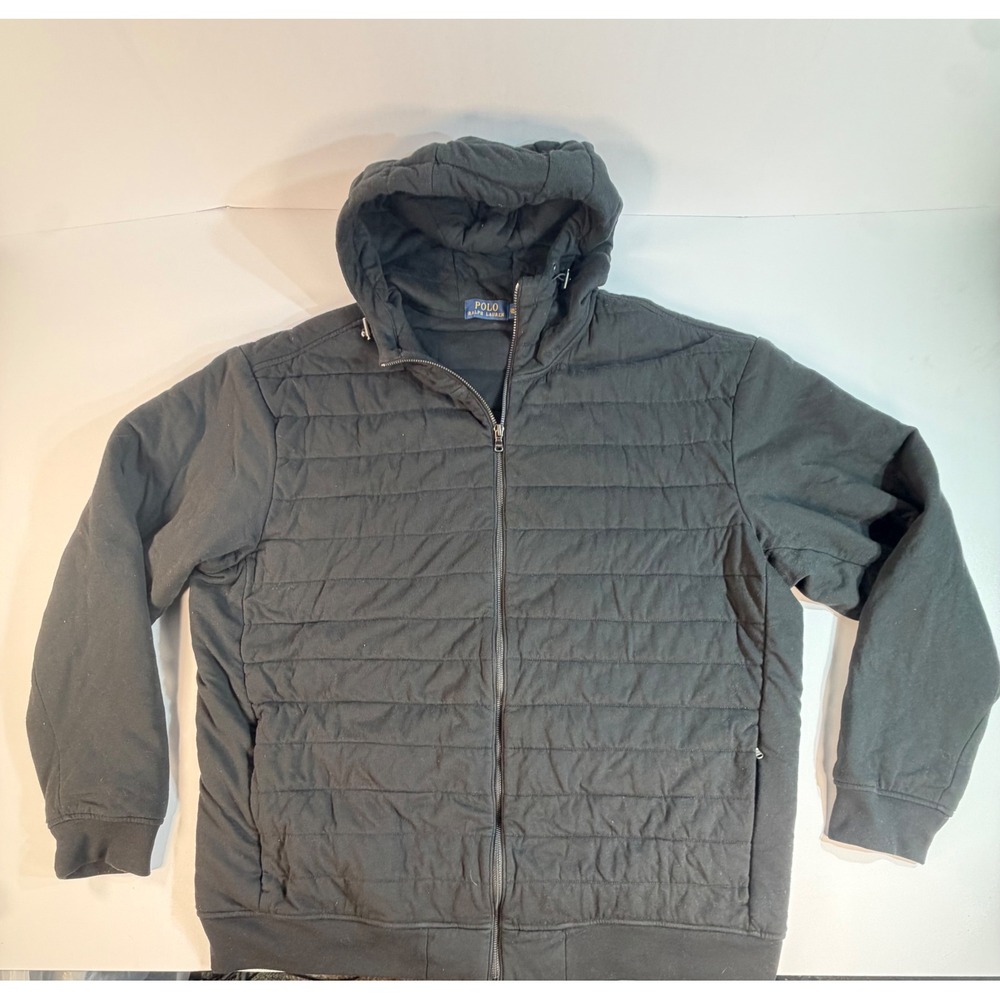 Polo Ralph Lauren Mens 2XLT Black Quilted Hybrid Full Zip Hoodie Jacket RN 41381